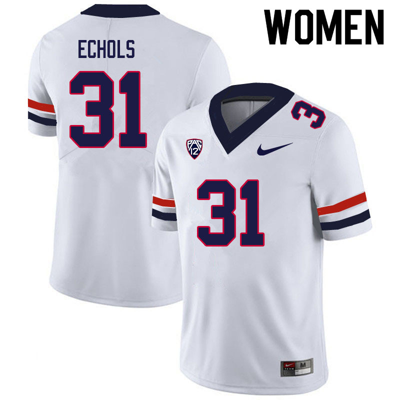 Women #31 Hunter Echols Arizona Wildcats College Football Jerseys Sale-White - Click Image to Close